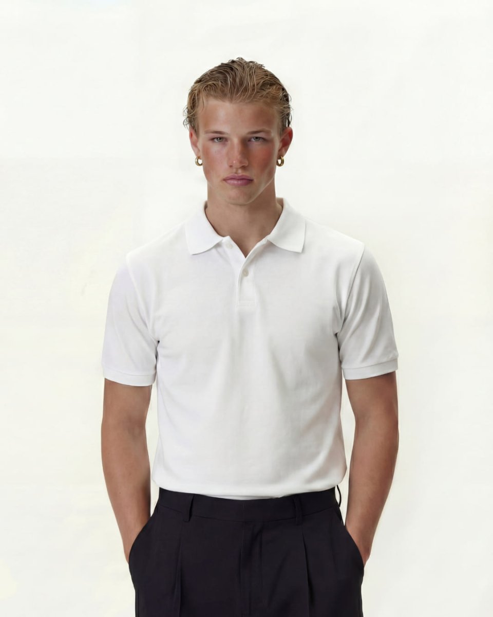 White Piqué Crop Polo