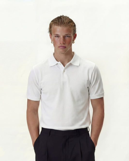 White Piqué Crop Polo