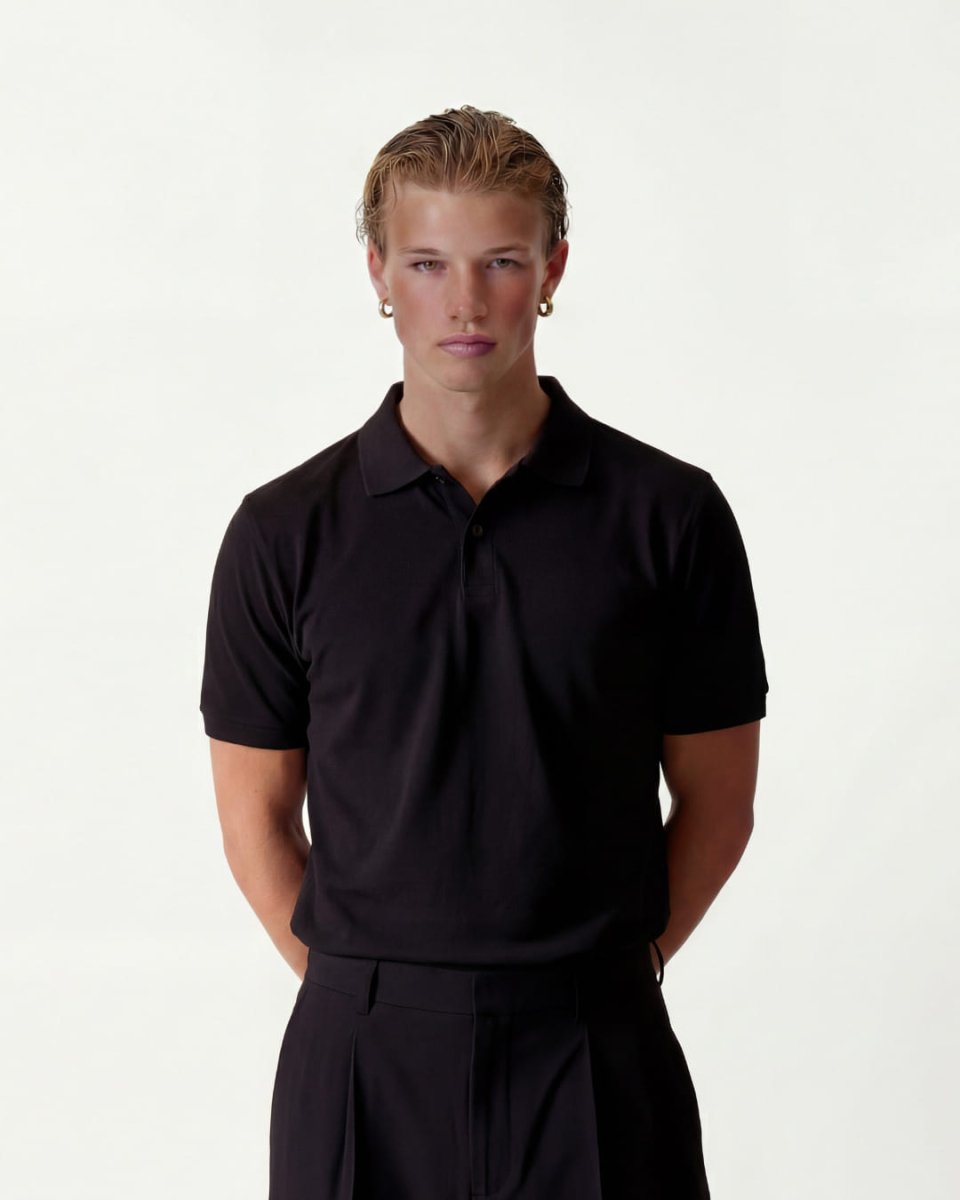 Black Piqué Crop Polo