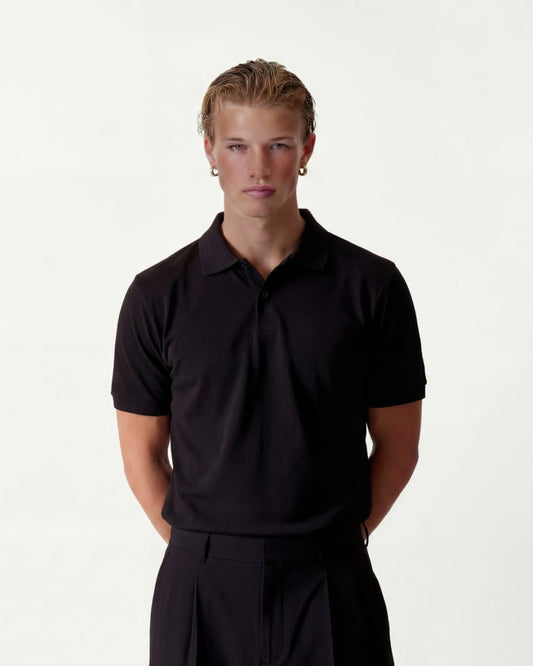 Black Piqué Crop Polo